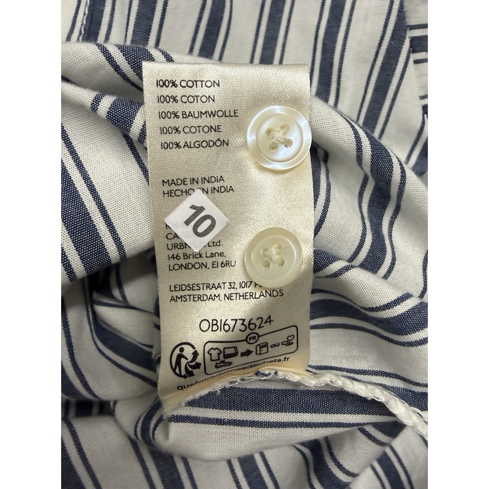 Maeve Anthropologie Blue Stripe Button Down Shirt XL Relaxed Oversized Coastal - Picture 9 of 10